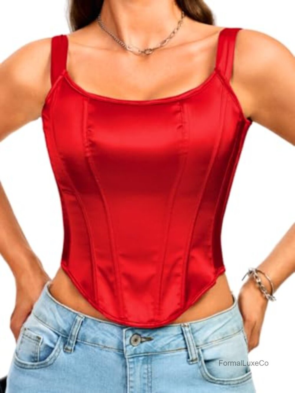 Square Neck Satin Corset Tank Top Sleeveless Lace Up Going Out Bustier